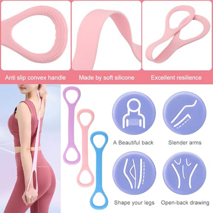 3pcs Figure 8 Resistance Band with Handles,Elastic Bands for Working Out,Arm,Back,Shoulder Training Elastic Ropes with 2pcs Rsistance Bands