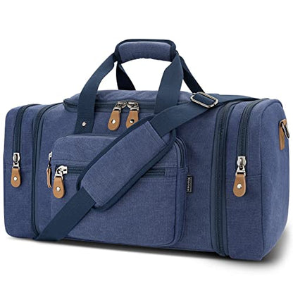Gonex Canvas Duffle Bag for Travel 60L Expandable Duffel Weekend Overnight Bag men (Blue) - color: Blue, size: X-Large-60L (Without Shoe Compartment)