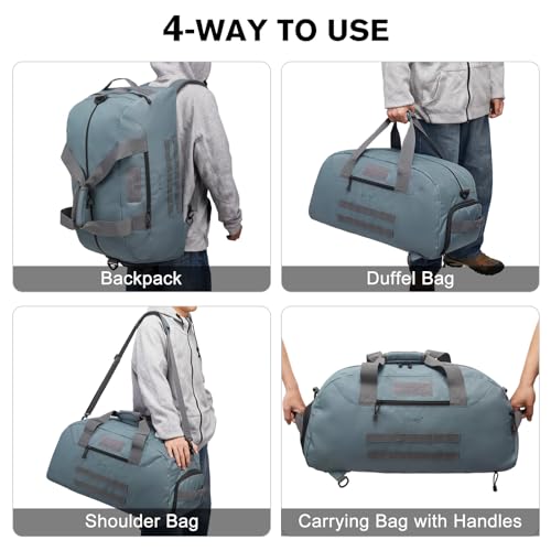 G4Free 70L Large Tactical Duffle Bag Men Sports Gym Backpack | with Shoes Compartment Military MOLLE Duffel Backpack, Grey - color: Grey
