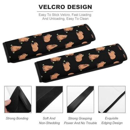 2PCS Cute Capybaras Black Car Seat Belt Pad Breathable Shoulder Protector for Girls and Boys, Most Cars, Anti-Slip Pad - color: Pattern 1000