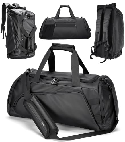 reeyee 40L Convertible Gym Duffel Bag Backpack, Water Repellent Sports Travel Bag with Shoe Compartment, Wet Pocket & Insulated Cooler, 3-in-1 Weekender Carry On Bag for Men Women