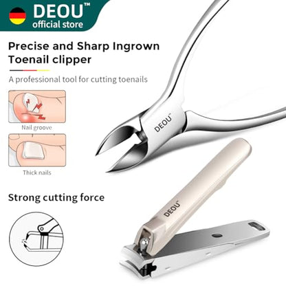 DEOU 13pcs Women Nail Grooming Kit Stainless Steel Professional Manicure Set Nail Care Tools with Luxurious Portable Travel Case Gift | Manicure Pedicure Kit for Men Women, Nail Care Cuticle Tools, Luxury Finger & Toe Nail Clipper Set, Grey Travel Case -