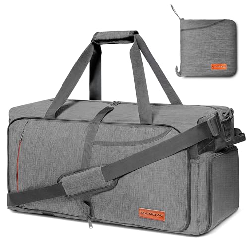 Canway 85L Travel Duffel Bag, Foldable Weekender Bag with Shoes Compartment for Men Women Water-proof & Tear Resistant - color: Textured Grey, size: 85L