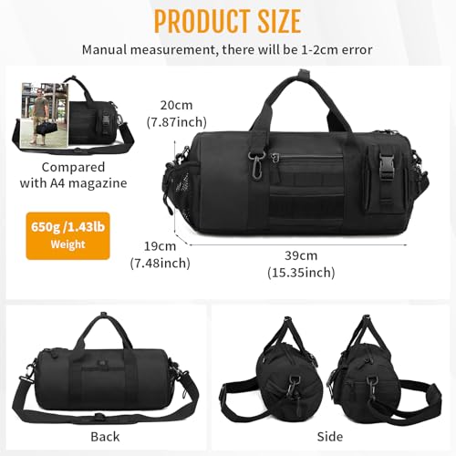 Huntvp Small Tactical Duffle Bag MOLLE Handbag Gear Military Travel Carry On Shoulder Bag Small Valise - color: Black-1