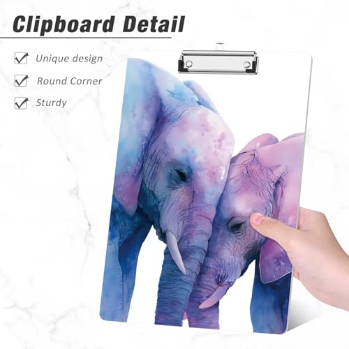 Rimilak Wood Clipboard, 8.5x11 Hardboard Clip Board, Elephant | Fun Design, Cute Custom Pattern, 9 x 12.5 in Letter Size for Classroom, Teachers, Kid, Woman, School & Office Supply - color: Elephant