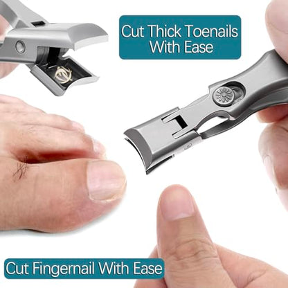 Curved & Slanted Nail Clipper Set, Wide Jaw with Folding Safety Lock, Heavy Duty Stainless Steel Toenail Clippers with File & Ear Pick, Anti-Splash for Thick Ingrown Nails for Seniors, Men - color: Curverd & Slanted Set