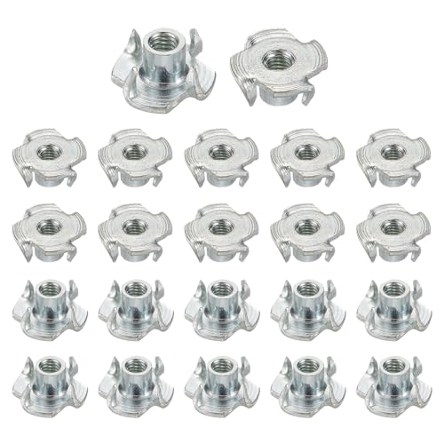 HARFINGTON M4x6.7mm T-Nuts 4 Pronged Tee Nut 0.57" x 0.26" Fully Thread Carbon Steel Inserts for Wood, Rock Climbing Holds, Cabinetry, Furniture 50pcs - size: M4x6.7mm