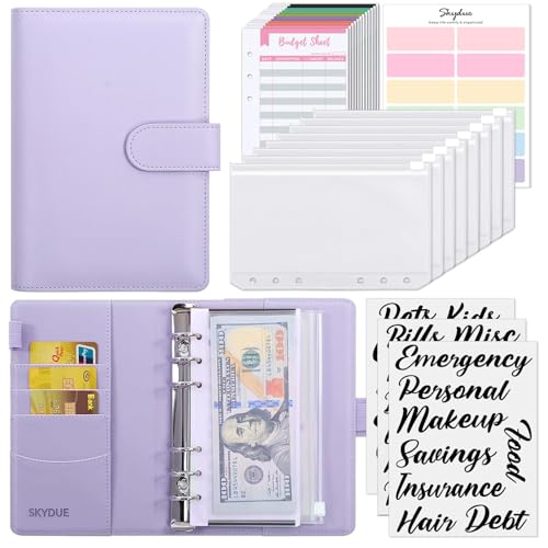 SKYDUE Budget Binder, Money Saving Binder with Zipper Envelopes, Cash Envelopes and Expense Budget Sheets for Budgeting - color: Purple