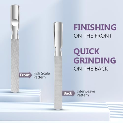 2 Pcs Metal Nail Files: Stainless Steel Fingernail with Anti-Slip Handle and Leather Case Double Sided - Reusable Nail File for Men and Women