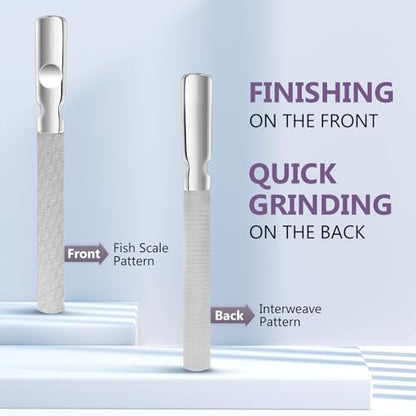 2 Pcs Metal Nail Files: Stainless Steel Fingernail with Anti-Slip Handle and Leather Case Double Sided - Reusable Nail File for Men and Women