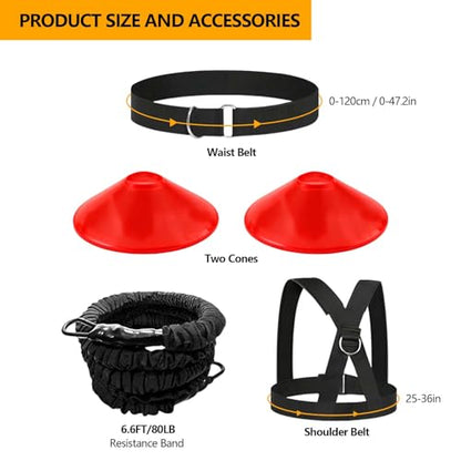 80lb Resistance Band Finess Training Set, Shoulder Belt Explosive Speed Agility Training Equipment Double People Physical Exercising Suit for Various Sports - size: 6.6ft