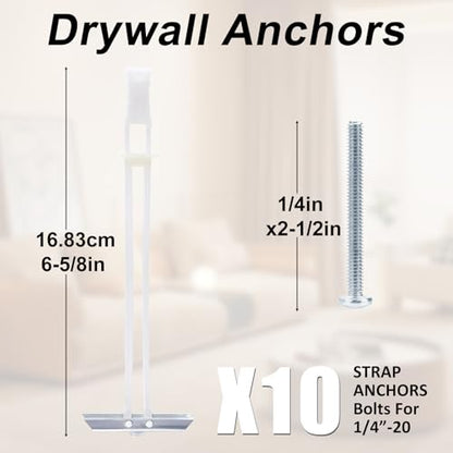 Heavy Duty Drywall Anchor Bolts with 1/4"-20 Fastener Suitable for TV Mounting Hollow Wall Anchor Bolt Screw Kit Supports Up to 270 lbs Each on 1/2 Inch Drywall Pack of 10 - size: 1/4"-20：Pack of 10