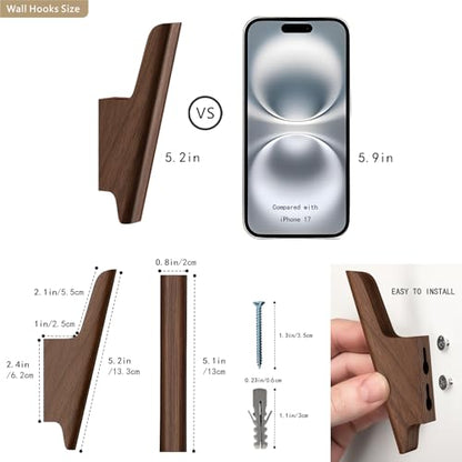 Wood Wall Hooks 4 Pack Coat Hooks Wall Mount Walnut Wooden Hooks for Hanging Hat, Bag, Backpack, Rustic Coat Hooks for Wall, Wood Towel Hooks for Bathrooms and Entryway Hooks (Walnut, Dark) - color: Walnut, Dark