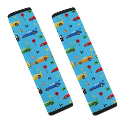 2PCS Breathable Seat Belt Cover for Adults and Children, Most Cars, Cartoon Cars Shoulder Harness Cover, Shock Absorption - color: Pattern 403