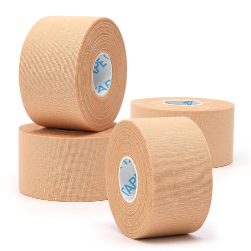 OK TAPE 4 Rolls Athletic Tape, Sports Tape for Injuries, Rigid, Easy Tear Medical Tape, Wrist Tape, No Sticky Residue | Secure Ankle, Finger, Knee- 1.5inch x 11yards (Beige) - color: Beige-4 Rolls, size: 11 yards