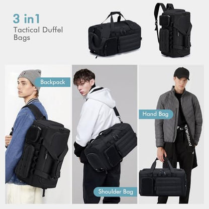 Tactical Gym Bag for Men 40L Sports Duffel Bags 3 in 1 Travel Duffel Bag with Shoe Compartment Waterproof Workout Backpack Carry On Bag for Overnight Weekender Travel Black - style: 40l-black
