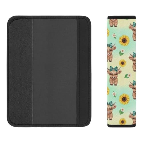 Soft Padded Car Seat Straps Shoulder Pads for Elderly Support, All Vehicles, 1 Pair Western Farm Animal Sunflower Teal Highland Cow Shoulder Protector Anti-Slip Pad - color: Pattern 1257