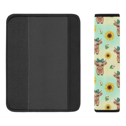 Soft Padded Car Seat Straps Shoulder Pads for Elderly Support, All Vehicles, 1 Pair Western Farm Animal Sunflower Teal Highland Cow Shoulder Protector Anti-Slip Pad - color: Pattern 1257