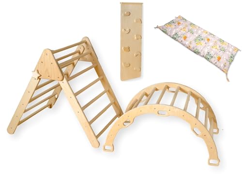 Montessori Wooden Climbing Set for Kids | Montessori Climbing Triangle Climbing Dome Ramp and Pillow | Montessori Climbing Frame Set for Toddler | Montessori Playground | Kids Play Gym(Map) - style: Map