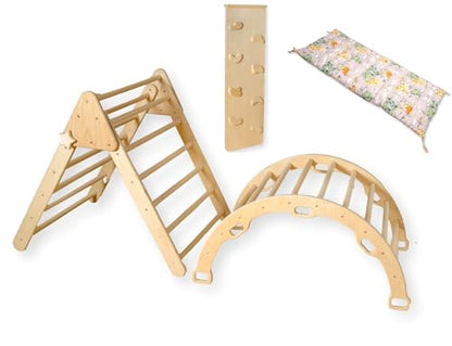 Montessori Wooden Climbing Set for Kids | Montessori Climbing Triangle Climbing Dome Ramp and Pillow | Montessori Climbing Frame Set for Toddler | Montessori Playground | Kids Play Gym(Map) - style: Map