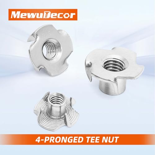 3/8"-16 T-Nut, 7/16" Barrel Length, 304 Stainless Steel Threaded Insert, 4-Pronged Tee Nut for Wood, Rock Climbing Holds, Cabinetry, Furniture, 10 PCS - size: 3/8"-16