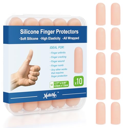 Gel Finger Cots Protectors, Silicone Fingers Covers Bandages Caps Sleeves for Fingertip Thumb Protection, Ideal for Trigger, Arthritis, Cracking, Blisters, Callus, Hangnail & Pain Relief (Nude, M, 10PCS) - color: Nude, size: M(10)