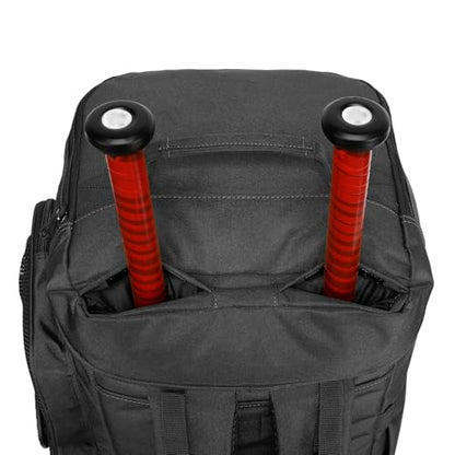 TUGUAN Large Baseball Softball Duffle Bag, 3 in 1 Baseball Equipment Duffel Backpack for Adult Youth, 65L Bat Bag with Shoes Compartment - 2 Bat Sleeves Fence Hook Hidden Dual Straps - color: Black
