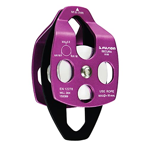Fusion Climb Lightweight and Durable Aero Space Aluminum Alloy Double Pulley Swing Plate 32kN for Progress Capture System Rigging Hauling Rescue Arborist Tree Climbing - color: Purple