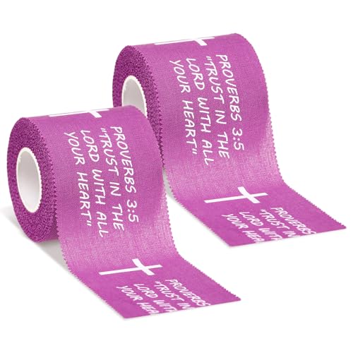 MiniInflat 2 Pcs Christian Cross Athletic Tape Sports Tape 2in x 23ft Religion Jesus Wrist Wrap for Soccer Football Baseball, Gift for Graduation Teacher Nurses Week Pentecost(Purple,Proverbs) - color: Purple, style: Proverbs