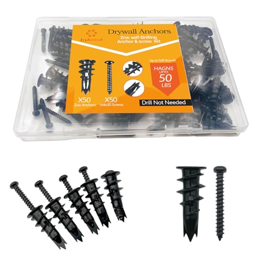 100PCS Zinc Self-Drilling Drywall Anchors, 50 Heavy Duty Hollow Metal Wall Anchors and 50#8 x 1-1/4'' Screws, Sheetrock Anchors and Screws Kit (Black) - color: Electrophoretic Black