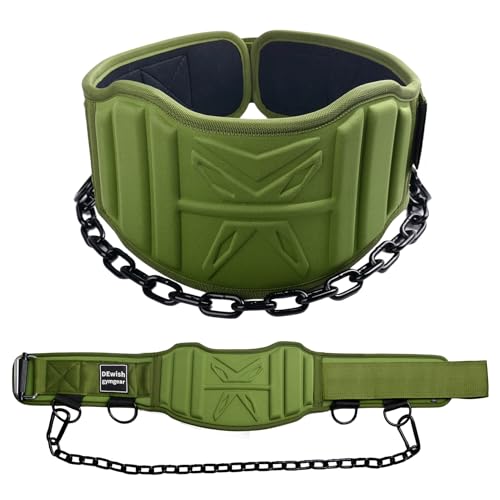 2-in-1 Weightlifting Belt with 36 IN Steel Chain & Self Locking, Dip Belt for Pull Up, Squat, Deadlifts & Added Weight Training - color: Military Green, size: XL(37"-41")