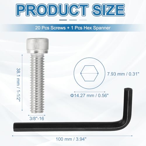 PATIKIL 3/8"-16 x 1-1/2" Socket Head Screws Cap Bolt, 10Pcs 304 Stainless Steel Hexagon Socket Screws with Hex Wrenches Full Thread for Road Bicycle Mountain Bike Auto, Silver/Black - color: Silver/Black, size: 3/8"-16 x 1-1/2"