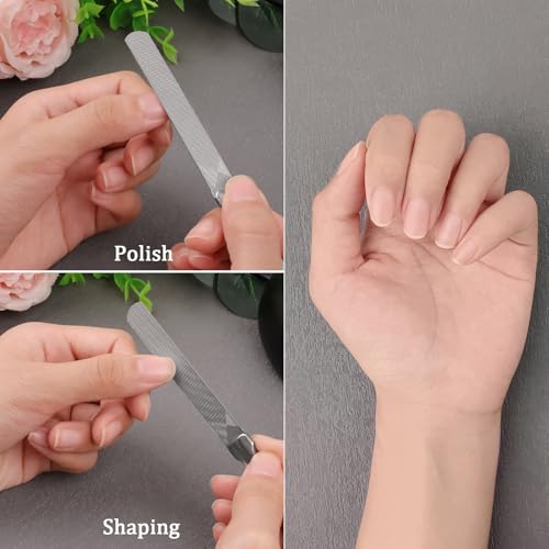 LNAUJS 3 Pack Round Tip Stainless Steel Nail File, 4.76 inches (12.1 cm) Length, 0.43 inches (1.1 cm) Width, 2 Different Grit Surfaces for Various Occasions.