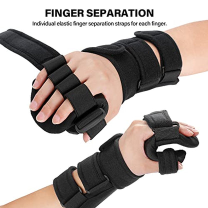 Stroke Resting Hand Splint Right&Left Resting Hand Splint with Finger Separator Functional Night Immobilizer Wrist Finger Brace for Carpel Tunnel Pain,Sprain Fracture,Tendonitis (Left,Black) - color: Left,Black