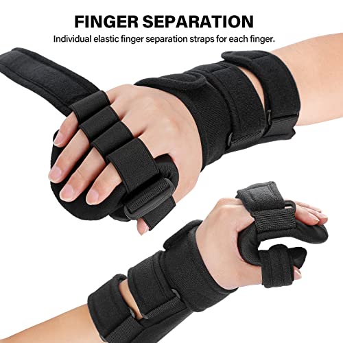 Stroke Resting Hand Splint Right&Left Resting Hand Splint with Finger Separator Functional Night Immobilizer Wrist Finger Brace for Carpel Tunnel Pain,Sprain Fracture,Tendonitis (Right,Black) - color: Right,Black
