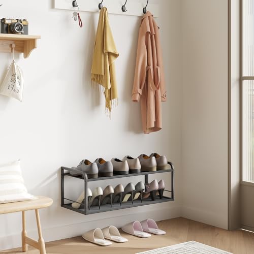 Wall Mounted Shoe Rack, Carbon Steel Shoe Organizer with Removable Oxford Cloth, Non-Slip Space-Saving for Entryway Closet Bedroom, Black - color: Classic Black