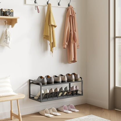 Wall Mounted Shoe Rack, Carbon Steel Shoe Organizer with Removable Oxford Cloth, Non-Slip Space-Saving for Entryway Closet Bedroom, Black - color: Classic Black