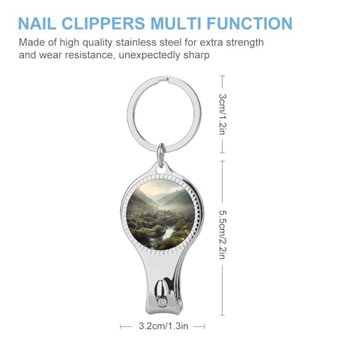 Overlooking The Mountains Metal Nail Clipper, Nail Cutter with File & Bottle Opener Keychain for Men Women, Portable Nail Tool for Travel Outdoor Daily Use
