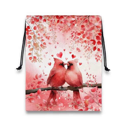 Red Grip Bag for Gymnast Bird Love Drawstring Packing Bag Small Holiday - color: Red Bird Leaf