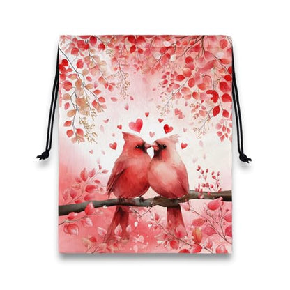 Red Grip Bag for Gymnast Bird Love Drawstring Packing Bag Small Holiday - color: Red Bird Leaf