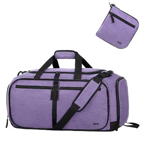 MIER Foldable Duffle Bag with Shoe Compartment 80L Travel Duffel Bags for Men Women Packable Overnight Bag for Camping Gym Weekender, Purple - color: Purple, size: 80L