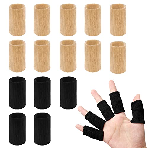 20 Pcs Finger Sleeves Protectors, Elastic Sport Finger Sleeves, Black/Nude | Breathable Nylon-Spandex Blend, Soft Stretch Fit, Helps Reduce Finger Discomfort, For Sports And Daily Wear - color: Black,Skin Tone