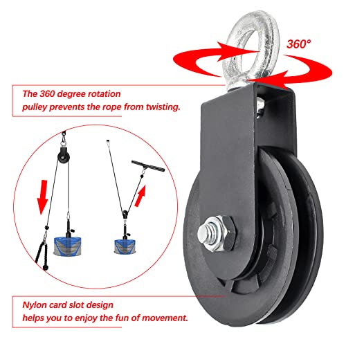 Uenhoy 90mm Cable Pulley w/Strap & Carabiner Silent 330lbs LAT Gym | Nylon Wheel & Iron Bearing, 360° Swivel Prevents Tangling, Silent Running, 330lbs Capacity, For Gym Hoist Clothesline - size: Cable Pulley Set