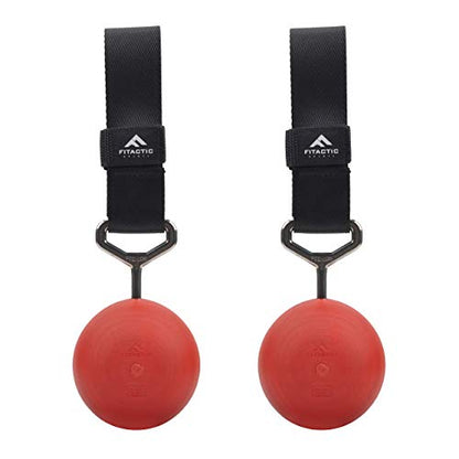 Rock Climbing Solid Training Cannonball Power Pull Up Ball Hold Grips for Straps for Finger, Forearm, Biceps, Back Muscles (Red, 3.5") Bundle with Upgraded 1 Pair Eagle Loops Grip for Fing