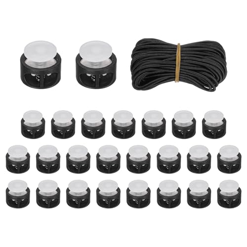 uxcell 25 Pcs Double Hole Cord Locks with 32.8 ft Elastic Cord, 17mm Nylon Spring Toggle Stopper Clip for Backpack Shoelaces Drawstring Paracord Pants, Black Base/Translucent - color: Black Base/Translucent, size: 17mm