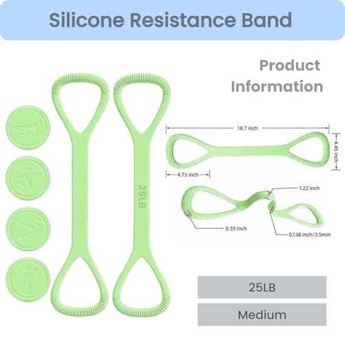 Figure 8 Resistance Band with Non-Slip Handles | Silicone Exercise Bands, Arm Shoulder Back Chest Workout, Portable Fitness Stretch Ropes for Home Gym, Yoga, Pilates, Rehab - color: 25LB Green
