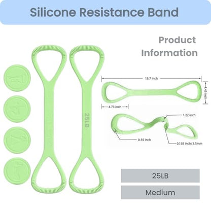 Figure 8 Resistance Band with Non-Slip Handles | Silicone Exercise Bands, Arm Shoulder Back Chest Workout, Portable Fitness Stretch Ropes for Home Gym, Yoga, Pilates, Rehab - color: 25LB Green