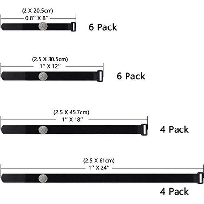 Wisdompro 20 Pack (8 12 18 24 Inch) Hook and Loop Tie Down Strap Heavy Duty | Durable Nylon, Reusable, Long, Wide, Black, Functional, Adjustable Fastening Cinch Strap Cable Cord for Home, Office, Outdoor - size: Mixed Size, 20 Pack