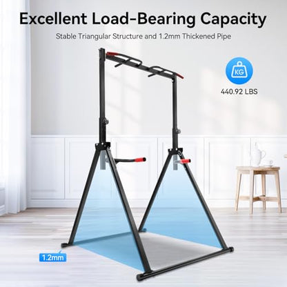 Freestanding Pull Up Bar Station for Home Gym - Adjustable Height 5.74-7.55ft, 440lbs Capacity Pull-Up Bar for Strength Training, Foldable Chin Up Equipment