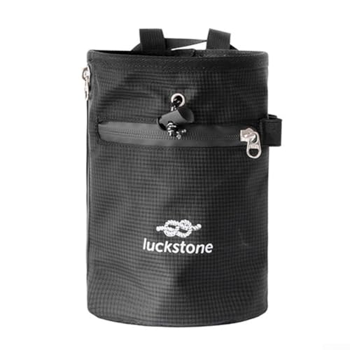 Climbing Chalk Bag with Anti-Leak Drawstring, 420D Oxford Gym Chalk Container for Rock Climbing Bouldering Weightlifting, Adjustable Belt Large Opening Storage(Black) - size: Black